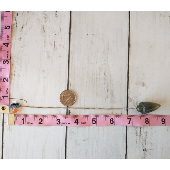 Crystal Pendulum Labradorite Chakra Chips Handmade Teardrop with Mini Stones - Picture 7 of 9
